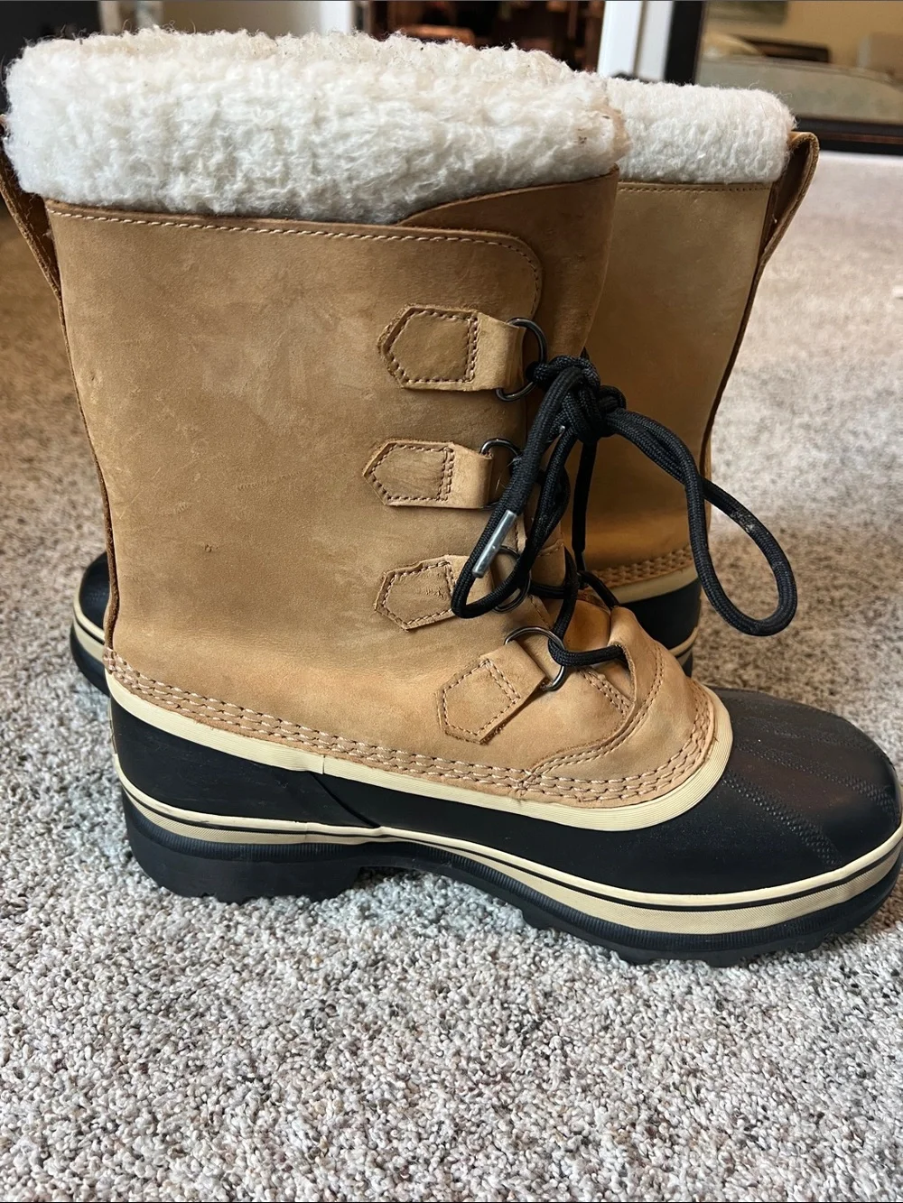 Sorel Tan and Black Shearling-Trim Winter Lace-Up Boots